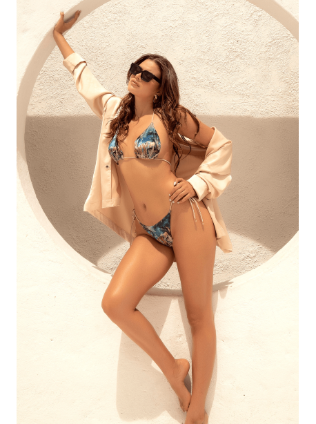 Bikini Triangle Imprimé Satiné Bleu Beige – Image 2