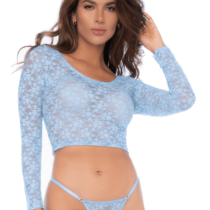 Top 2 Pièces  en dentelle bleue pastel, crop top et string