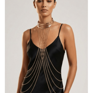 Bijou Tour de cou trois anneaux avec chaines de corps doré